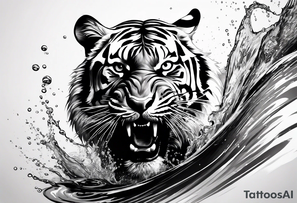 minimalist tiger splashing water tattoo idea