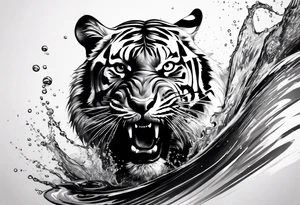 minimalist tiger splashing water tattoo idea