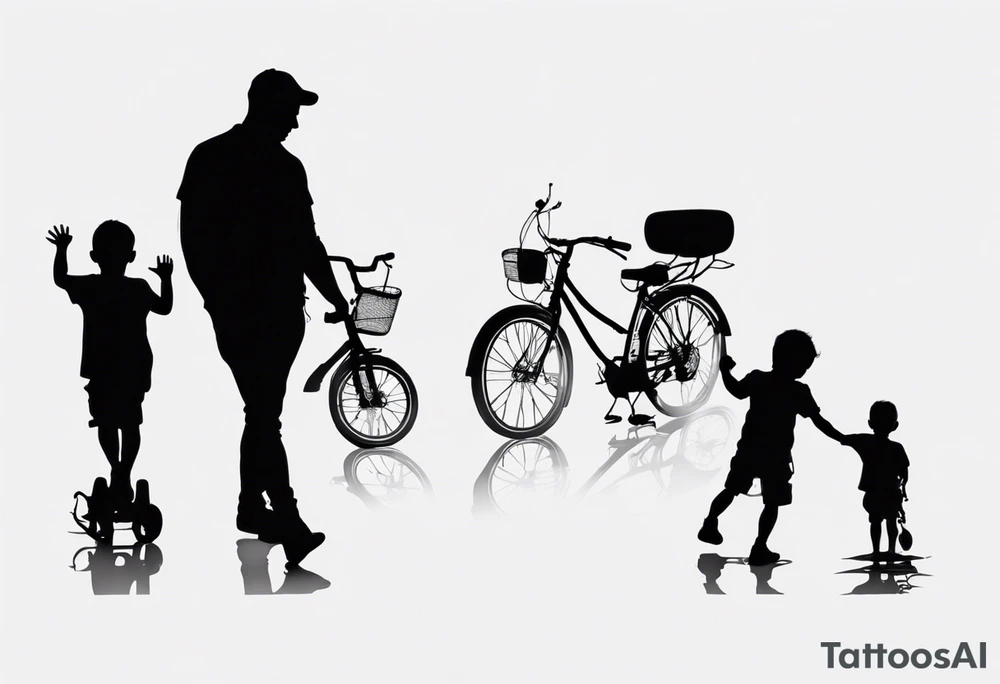 Silhouette of a father with two children tattoo idea