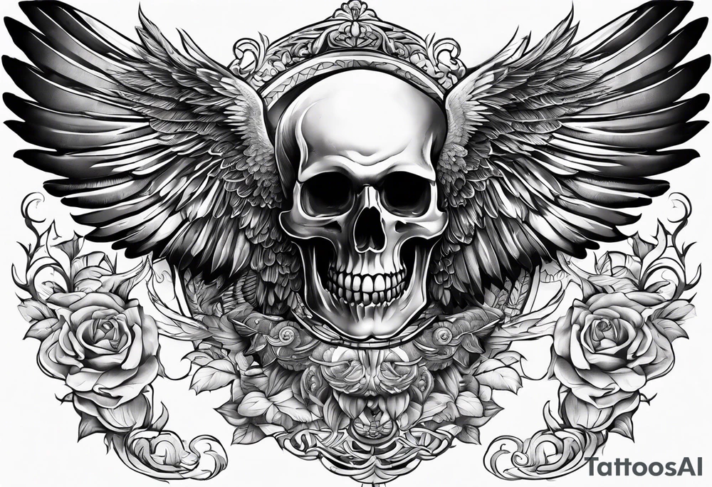 Stomach tattoo full wing and skull tattoo idea