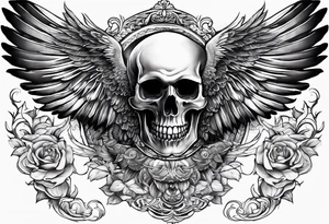 Stomach tattoo full wing and skull tattoo idea