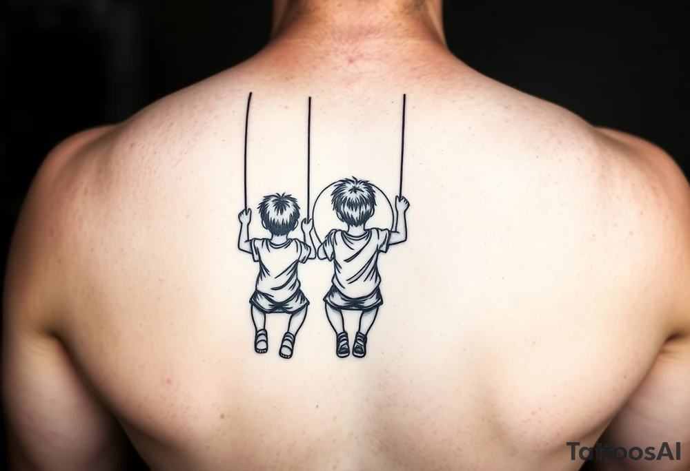 2 boys swinging on swings at a park while the sun is setting tattoo idea