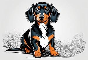 Create a minimalist tattoo of a small Dachshund, capturing its unique shape and playful demeanor with clean lines. tattoo idea