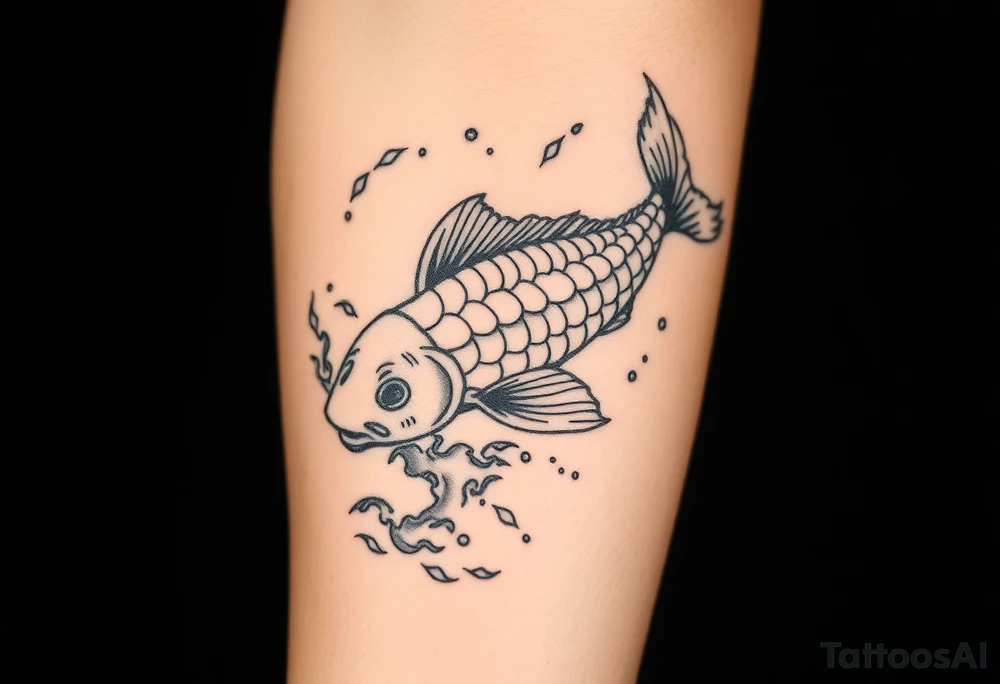 traditional koi fish swimming upstream through turbulent waves tattoo idea