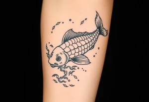 traditional koi fish swimming upstream through turbulent waves tattoo idea