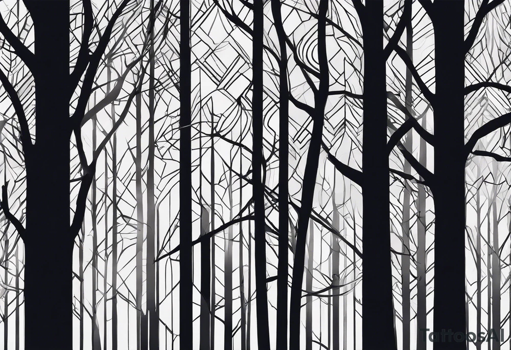 Wald silhouette mit Geometric Muster im Hintergrund tattoo idea