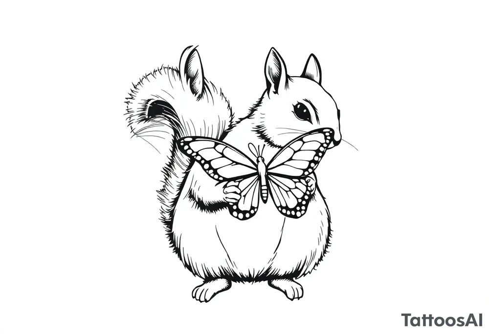 A Squirrel with a butterfly in hands tattoo idea
