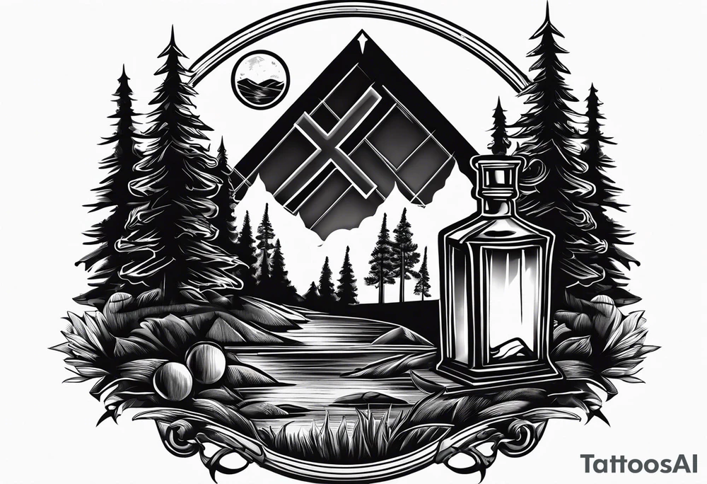 christian 
cross, campfire, golf , whiskey glass, cabin tattoo idea