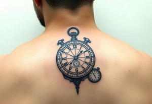 A tattoo with a sundial, stopwatch, analog, and digital clock fore forearm tattoo idea