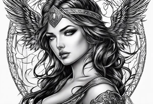 Female angel with sword lightning and lightning eyes tattoo idea