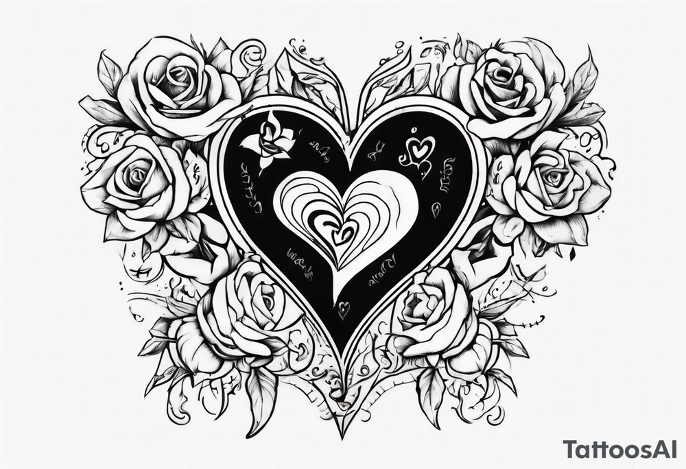 A black heart with the words Lucas and Margaret tattoo idea