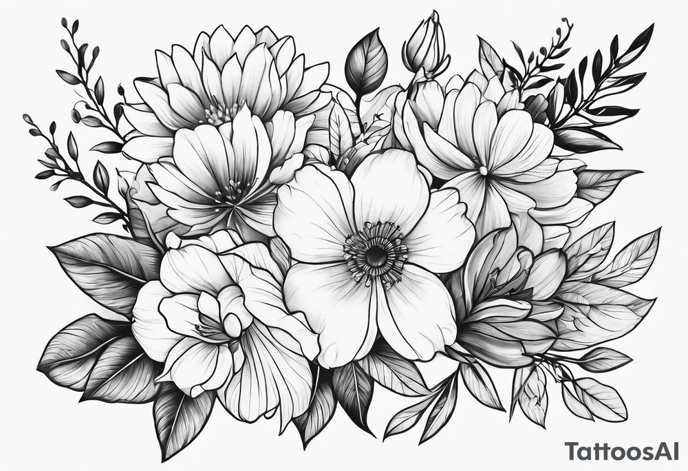 Minimalist bunch of flowers tattoo idea