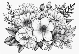 Minimalist bunch of flowers tattoo idea