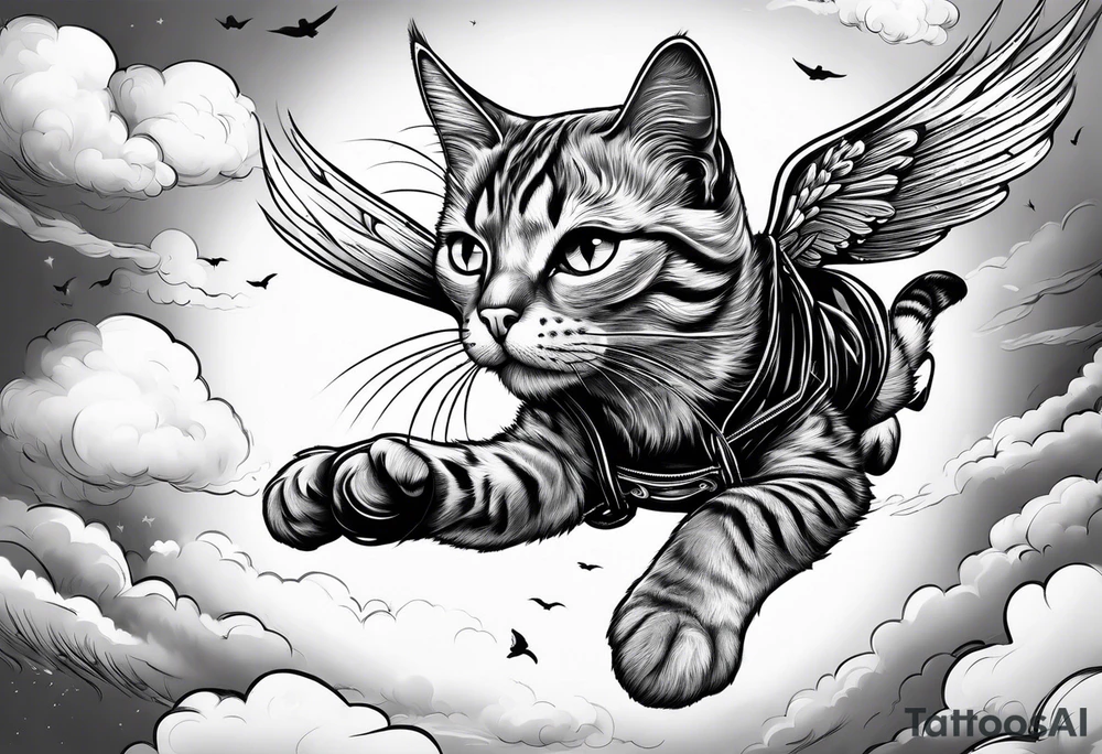 sky diving cat tattoo idea