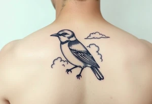 Kentucky bluebird with realistic clouds tattoo idea