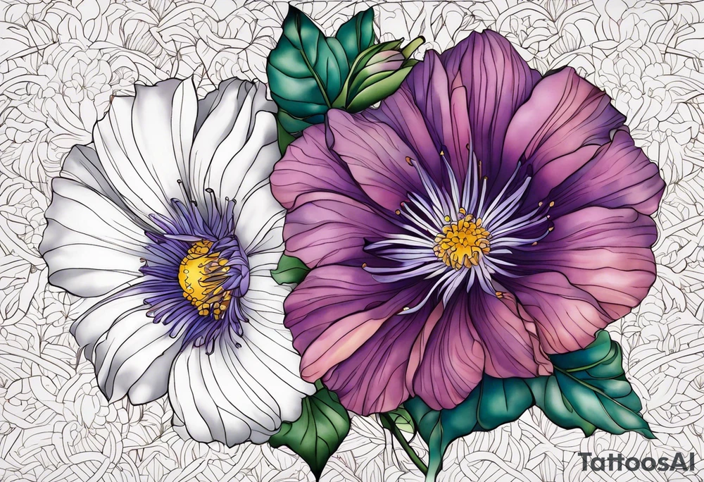 Aster and morning glory with September birth stone tattoo idea