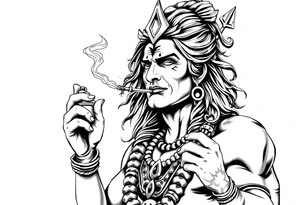 Shiva smoking a joint with one hand and holding spray paint with another hand tattoo idea