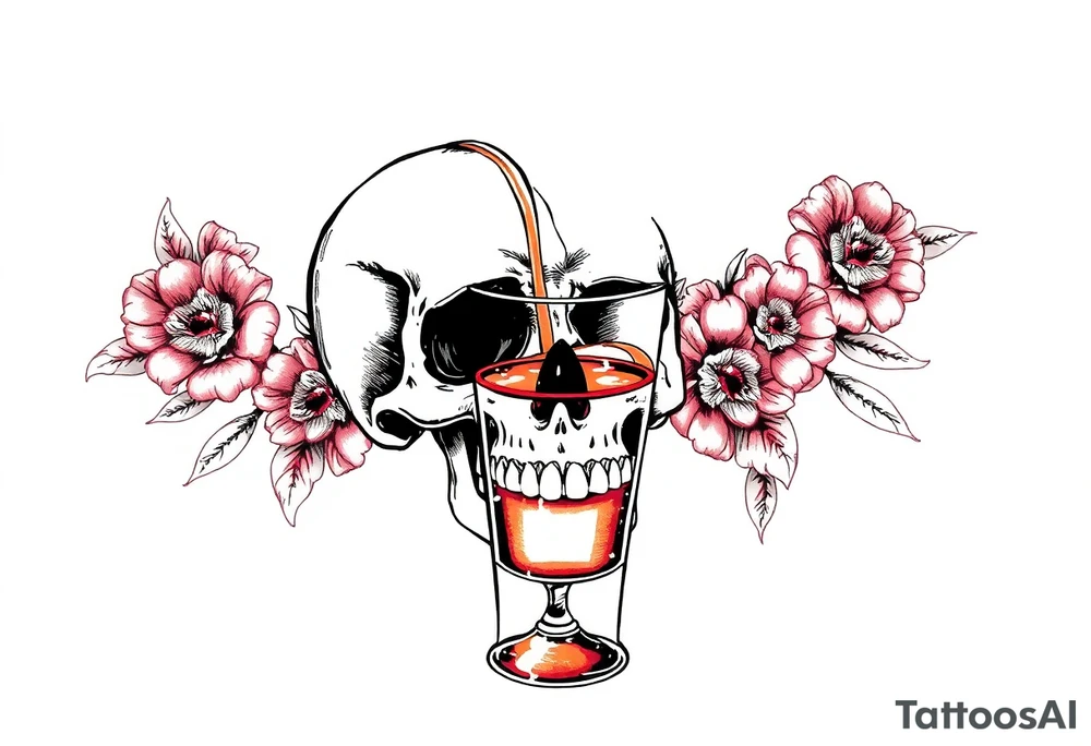 “I’ll drink your poison if you fill the cup” skull, glass, pouring liquid tattoo idea