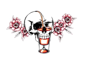 “I’ll drink your poison if you fill the cup” skull, glass, pouring liquid tattoo idea