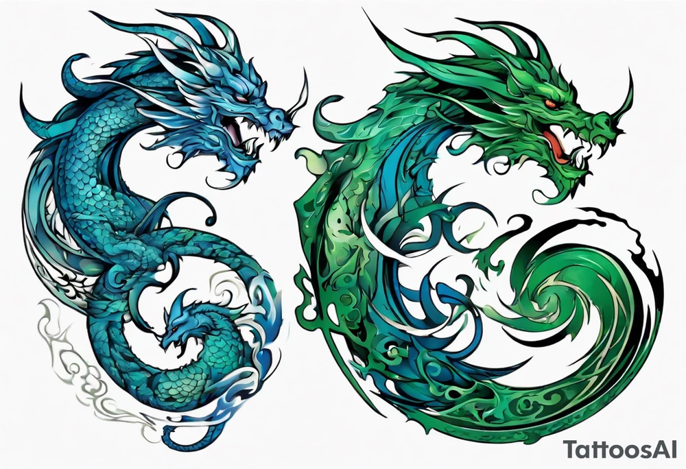 ying yang dragon blue & green tattoo idea