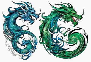 ying yang dragon blue & green tattoo idea