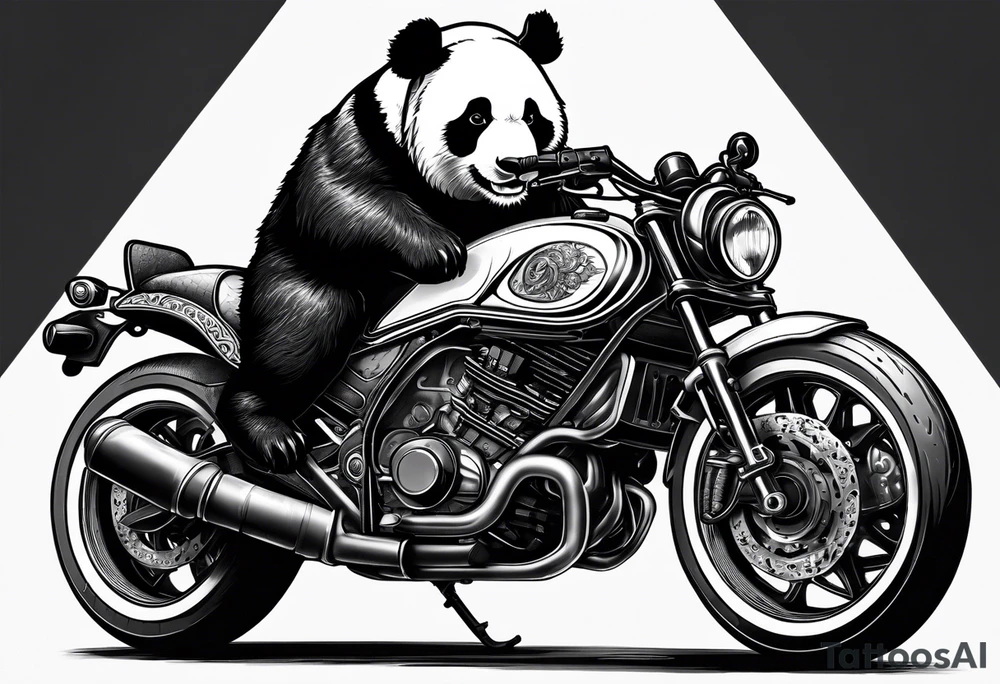 panda riding a motorcycle tattoo idea