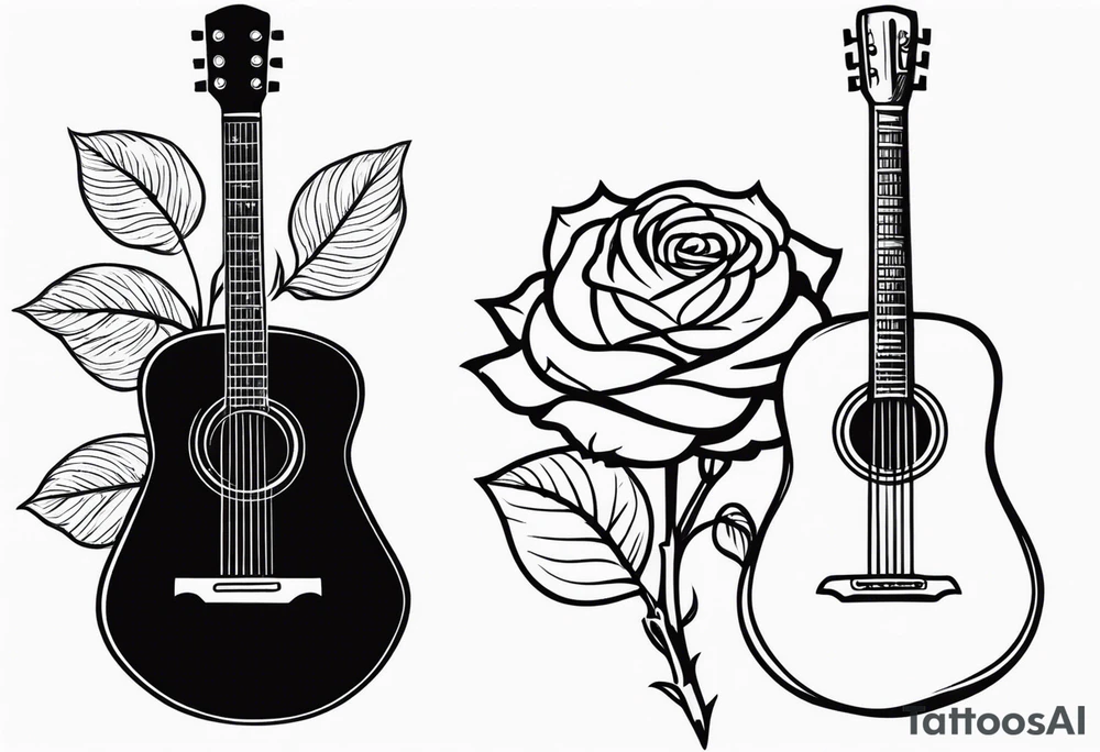 a rose with an acoustic guitar and a wrench intertwined together tattoo idea