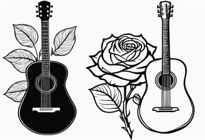 a rose with an acoustic guitar and a wrench intertwined together tattoo idea