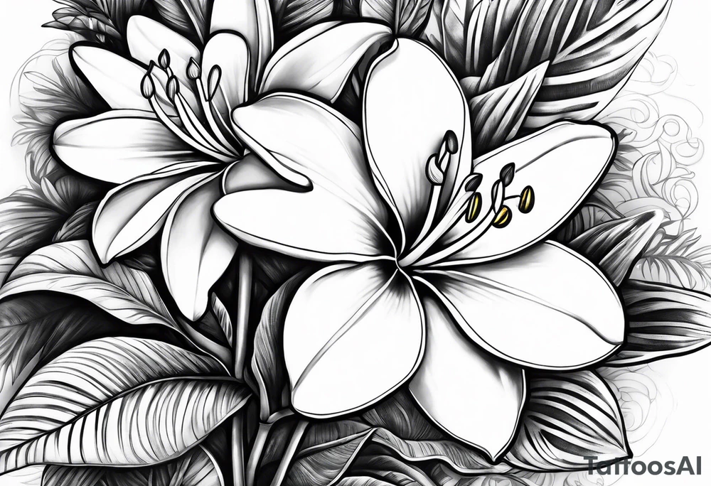 Frangipani and lilly , black and white tattoo tattoo idea