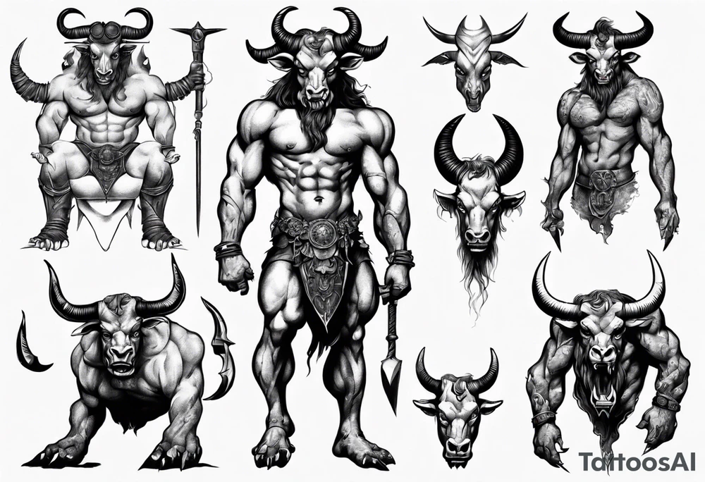 evil minotaur 
 full body tattoo idea