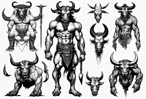 evil minotaur 
 full body tattoo idea