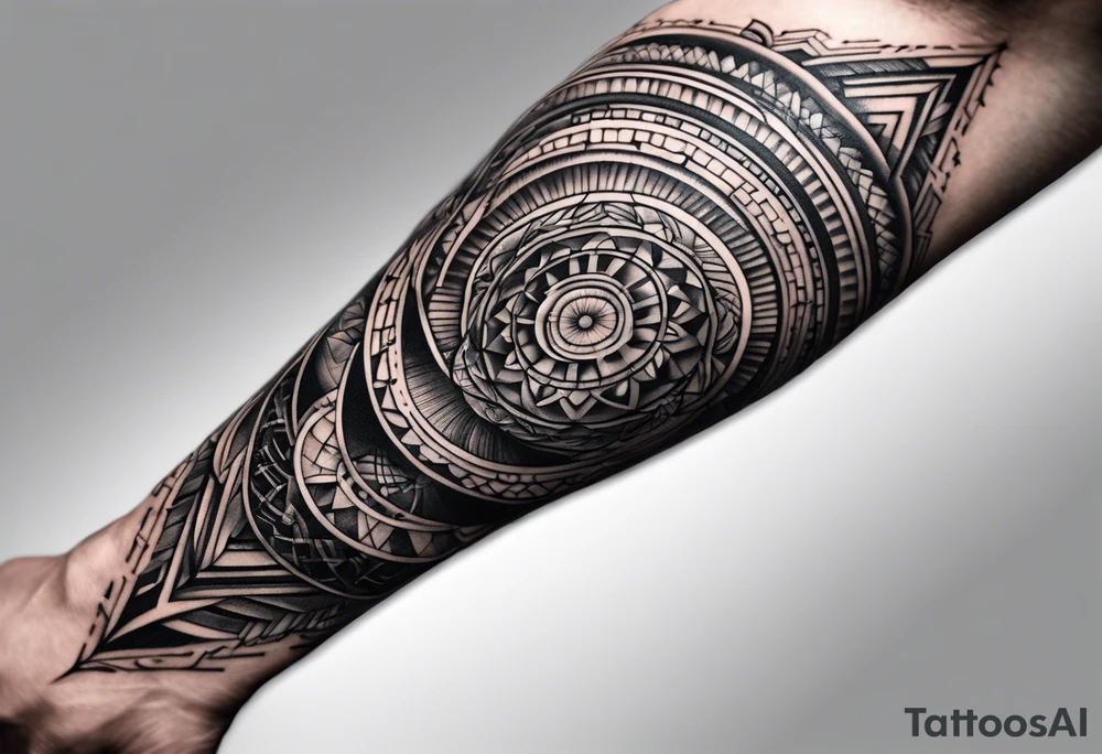 A full sleeve for the forearm with a geometric design with squares and circles tattoo idea