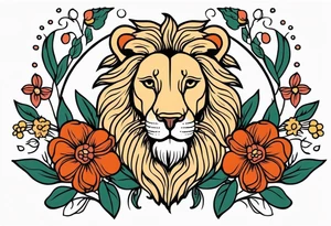 lion with lamb
vintage tattoo style old school traditional bold color simple with flowers surrounded tattoo idea