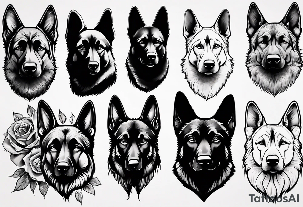 Black German shepherd portrait tattoo idea