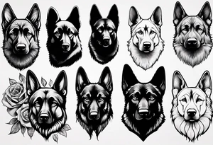 Black German shepherd portrait tattoo idea