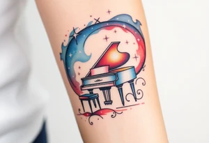playing a grand piano under the stars swirl tattoo idea