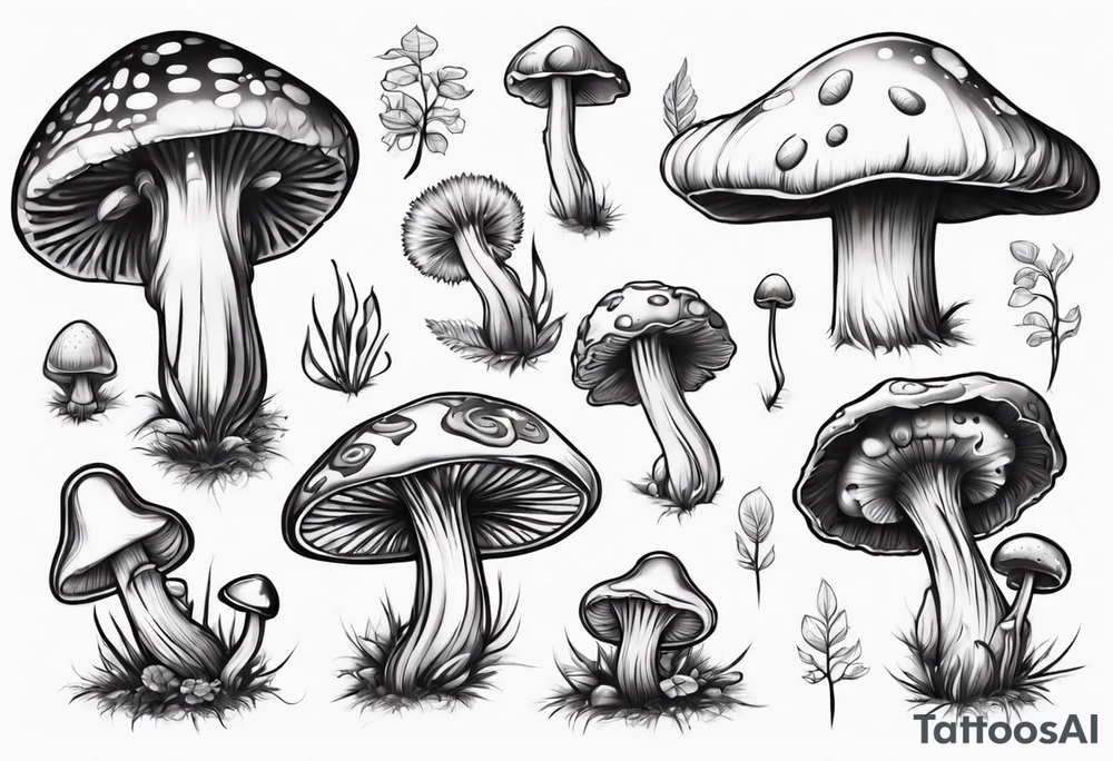 Magic mushroom growing form under a tree tattoo idea