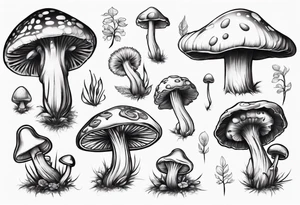 Magic mushroom growing form under a tree tattoo idea