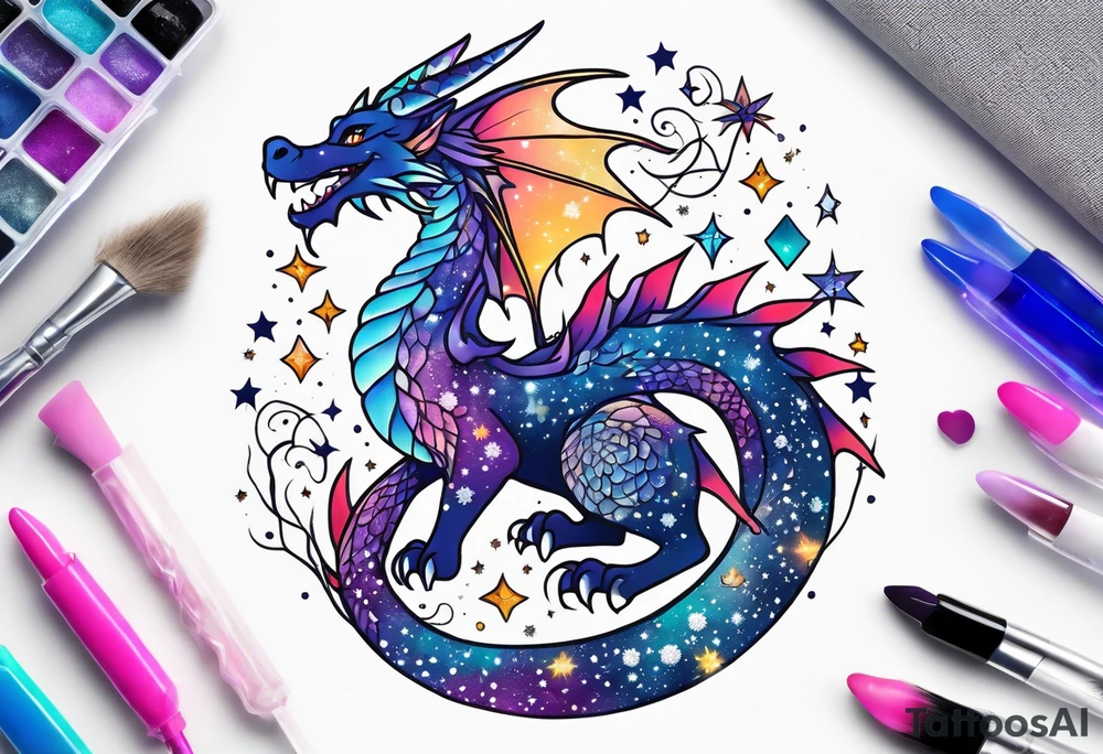 Constellation, kawaii dragon, snowflake tattoo idea