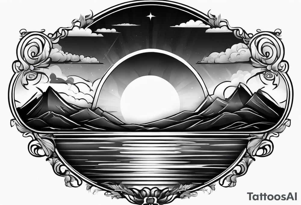 XXII VI MMXXI letters with a sunset background tattoo idea