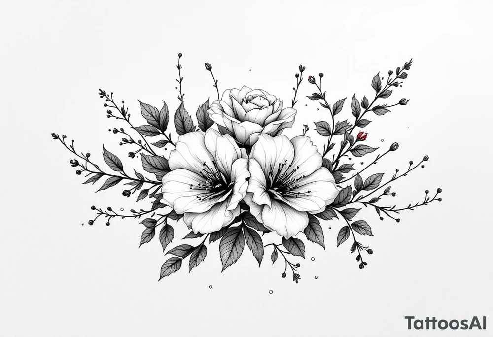 vintage bouquet of wild roses and meadow flowers with morning dew tattoo idea