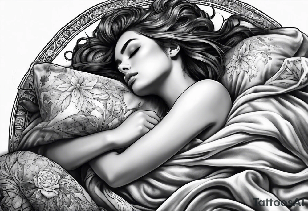 full body girl sleeping in blanket tattoo idea