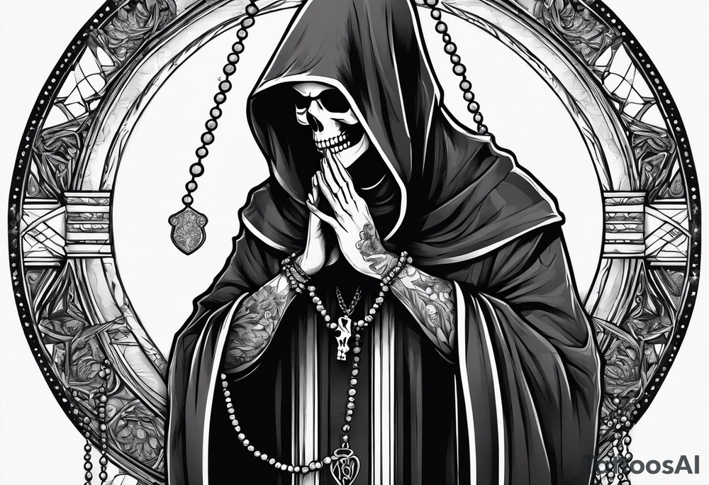 The grim reaper with praying hands and rosary rapped around his hands tattoo idea