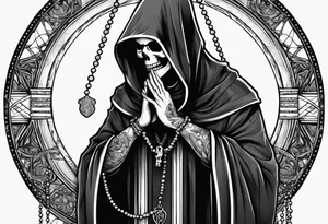The grim reaper with praying hands and rosary rapped around his hands tattoo idea