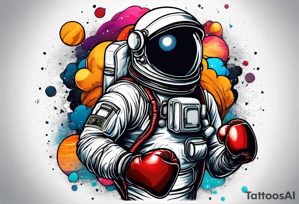 Astronaut with boxing gloves tattoo idea