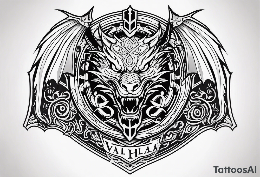 Valhalla sword shield dragon head tattoo idea
