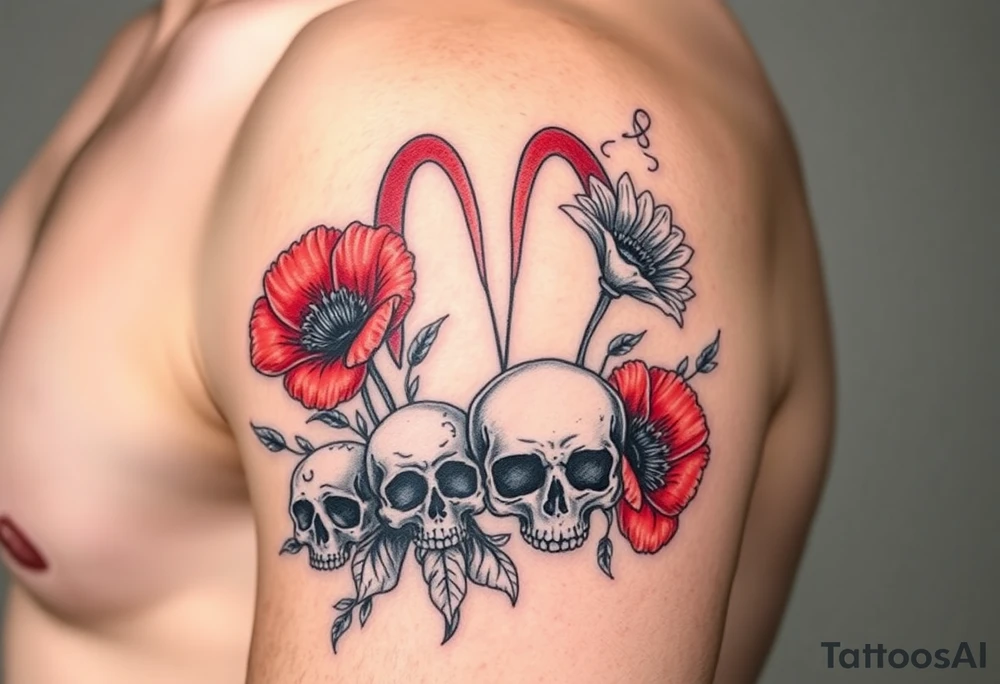 Ryan, Aries, red poppy’s, lilies, skulls, and smoke tattoo idea