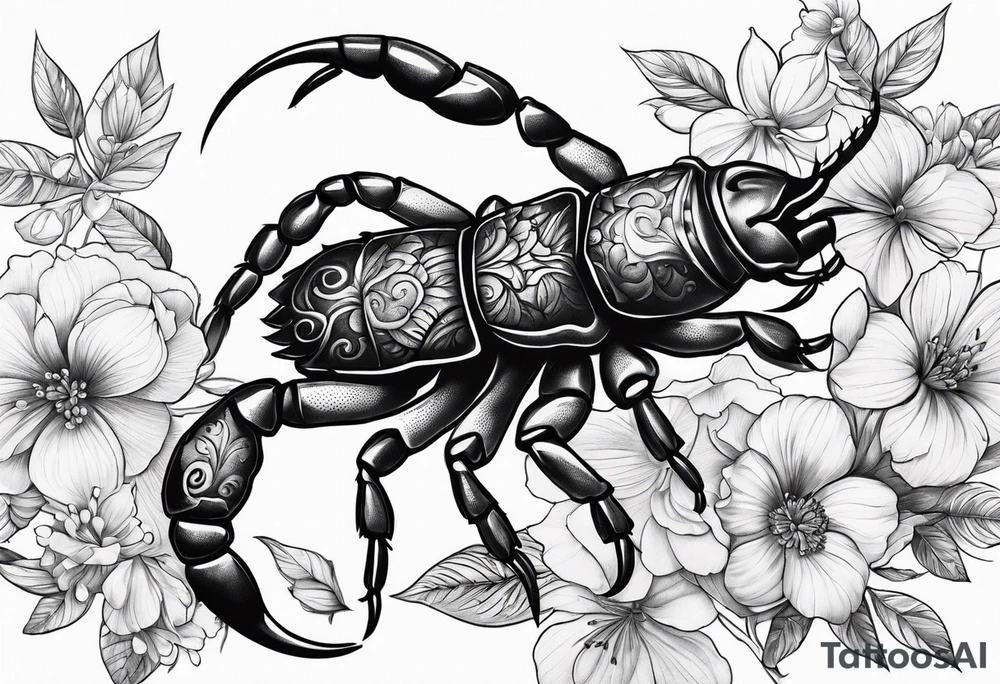 Scorpion tattoo with flowers tattoo idea