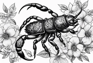 Scorpion tattoo with flowers tattoo idea