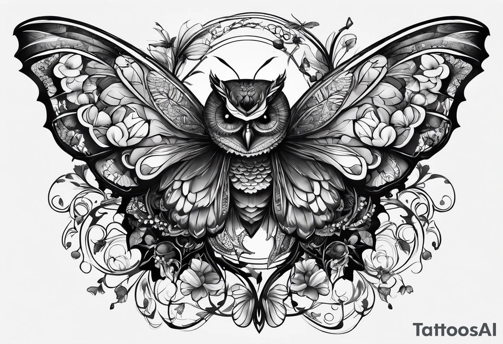 Butterflies, owl, firefly, dragonflies tattoo idea